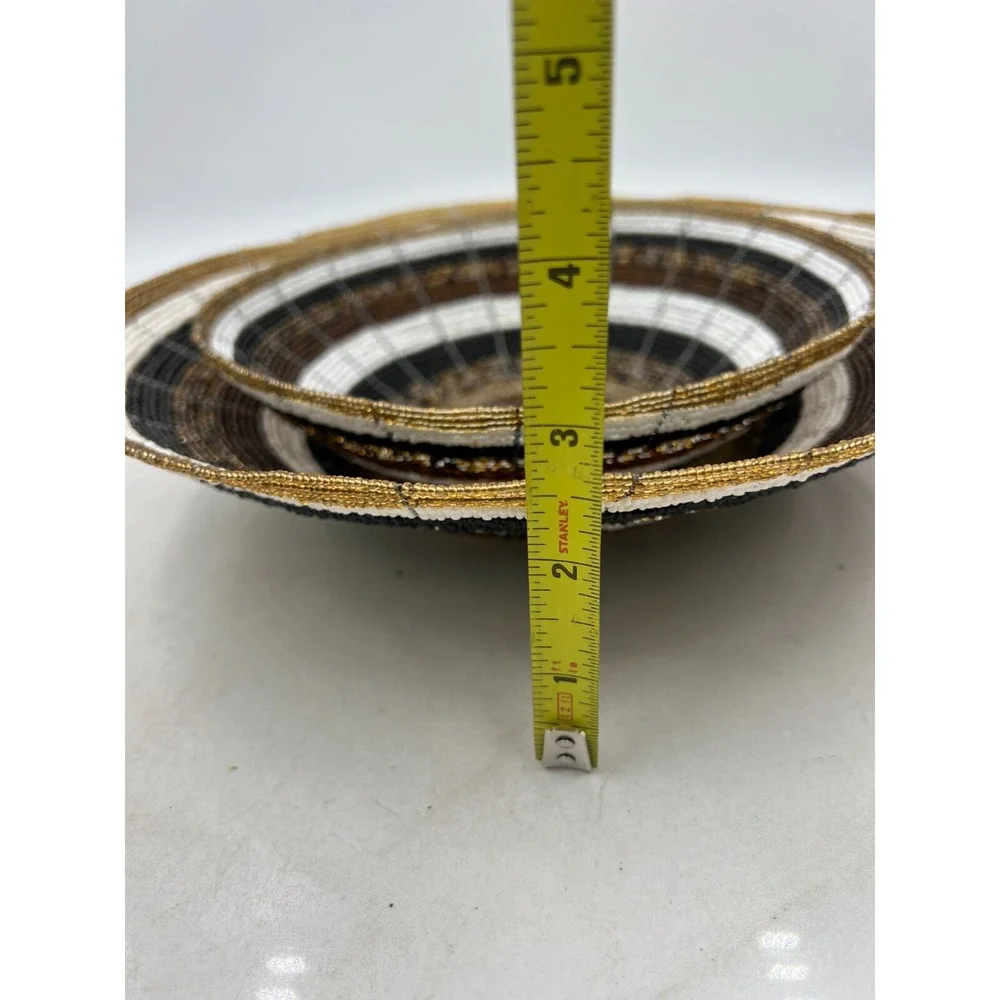 Seed Bead Bowl Basket Wire Framed Design Basket 11.5
